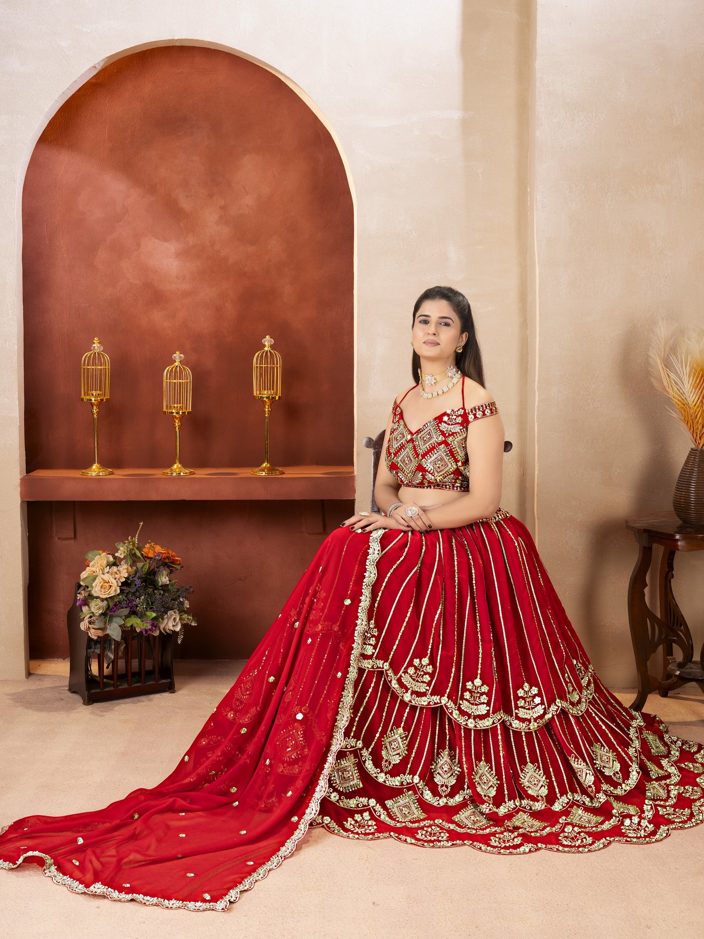 Precious Red Embroidered Georgette Bridal Lehenga Choli