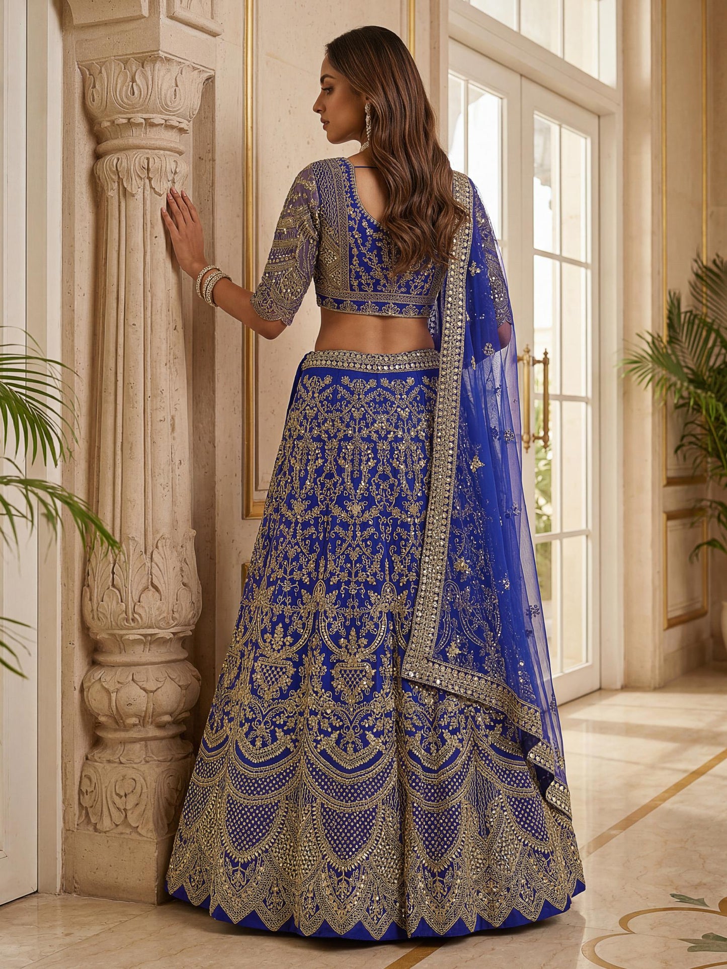 Wonderful Blue Heavy Embroidered Net Bridesmaid Lehenga Choli