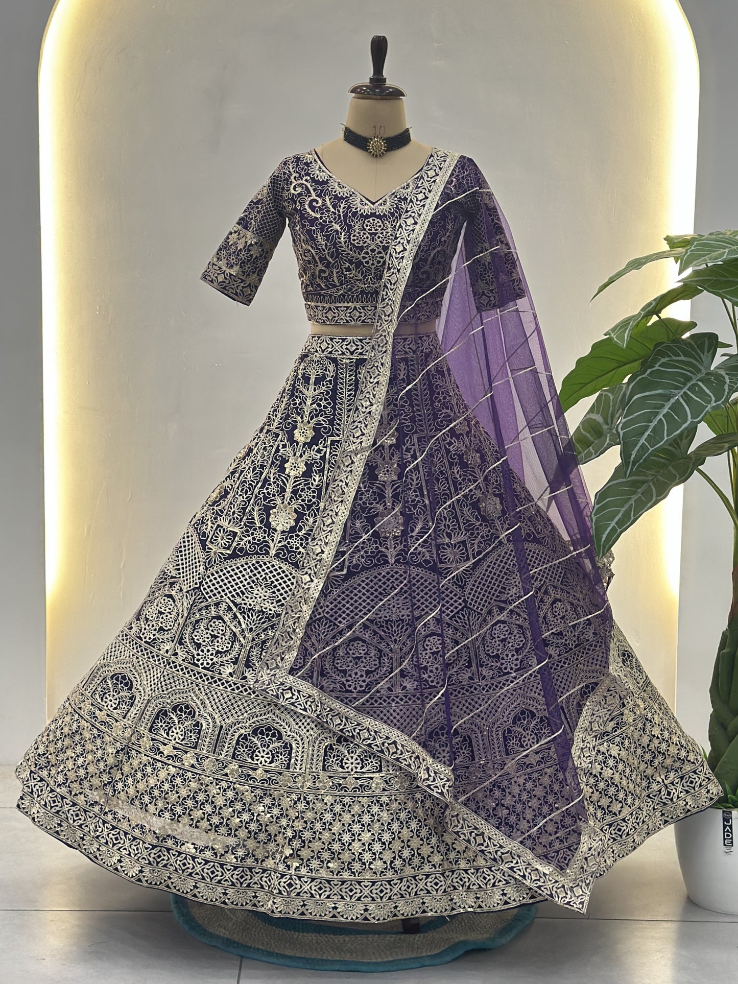 Awesome Purple Heavy Embroidered Wedding Lehenga Choli