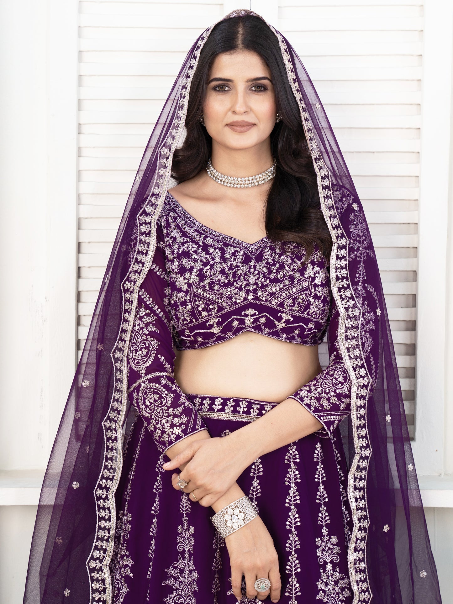 Spectacular Purple Heavy Embroidered Georgette Lehenga Choli