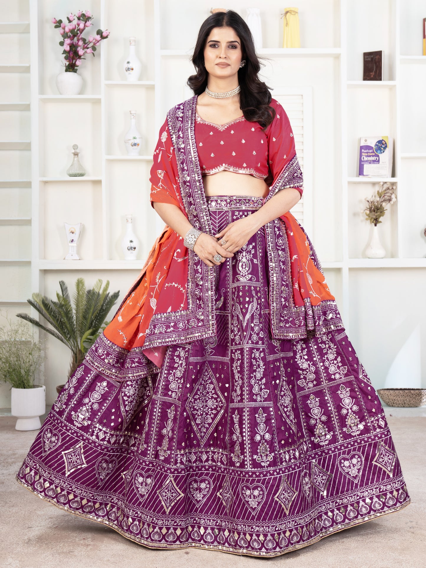 Alluring Purple Embroidered Reception Wear Lehenga Choli