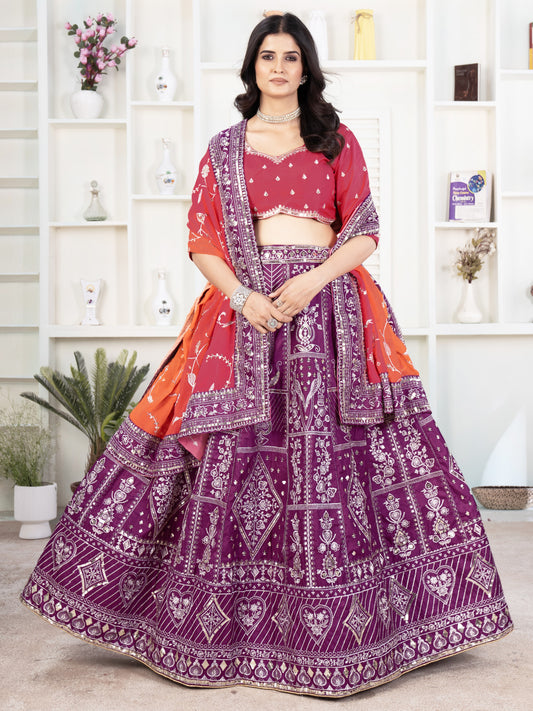 Alluring Purple Embroidered Reception Wear Lehenga Choli