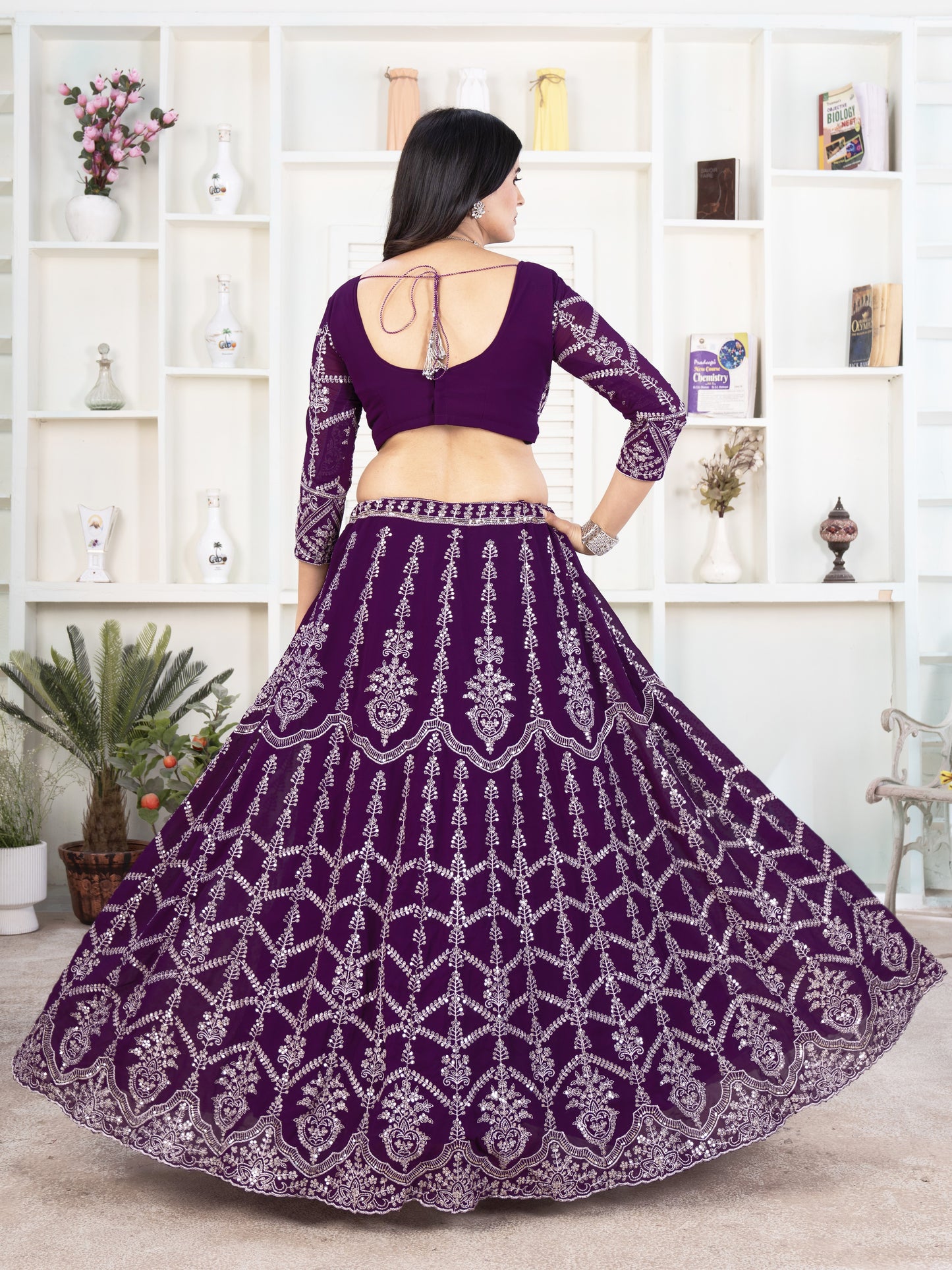 Spectacular Purple Heavy Embroidered Georgette Lehenga Choli