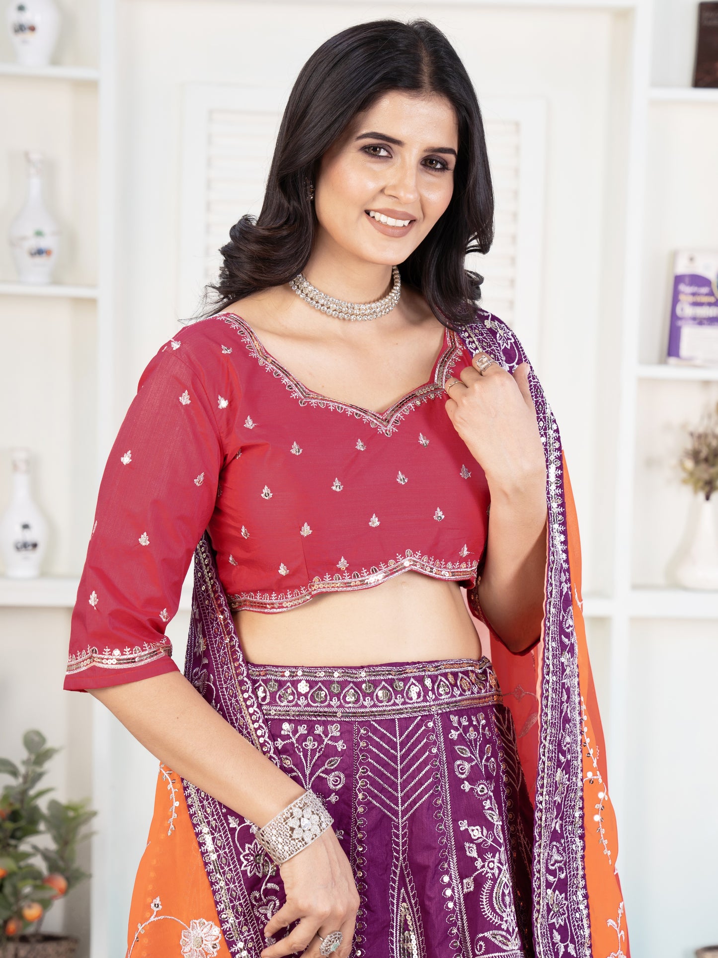 Alluring Purple Embroidered Reception Wear Lehenga Choli