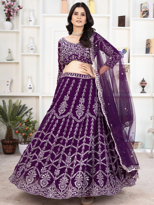 Spectacular Purple Heavy Embroidered Georgette Lehenga Choli