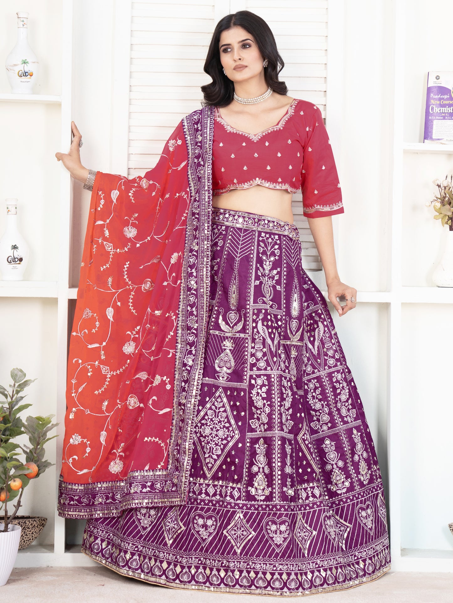 Alluring Purple Embroidered Reception Wear Lehenga Choli