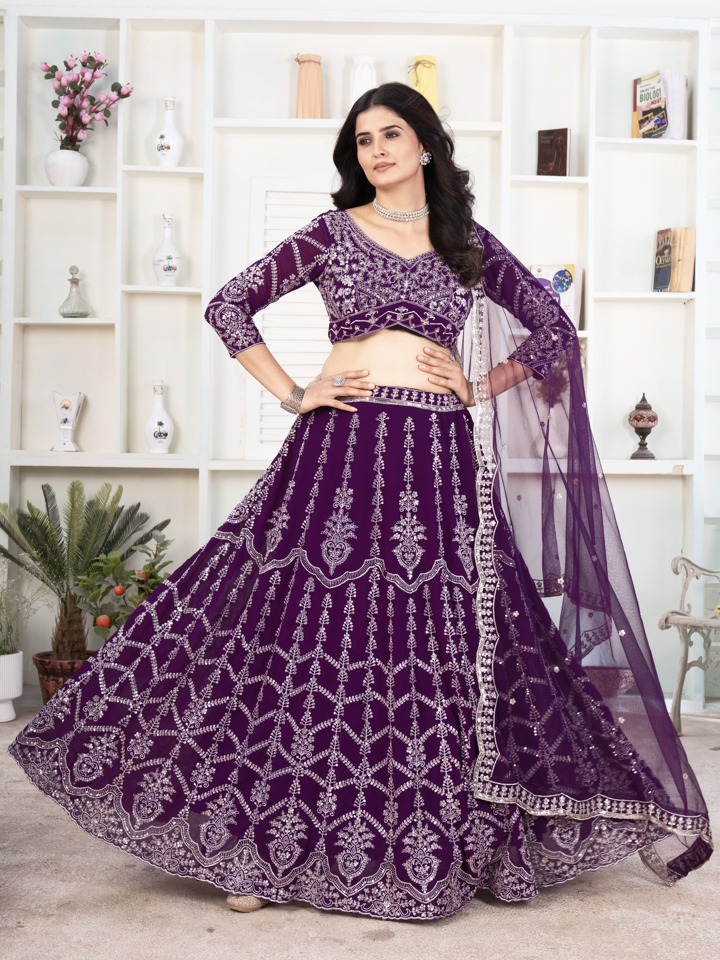 Spectacular Purple Heavy Embroidered Georgette Lehenga Choli