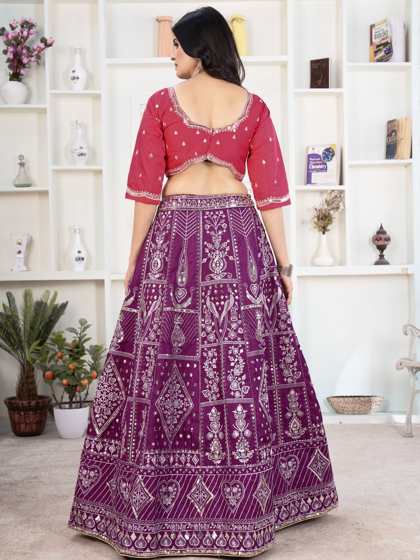 Alluring Purple Embroidered Reception Wear Lehenga Choli