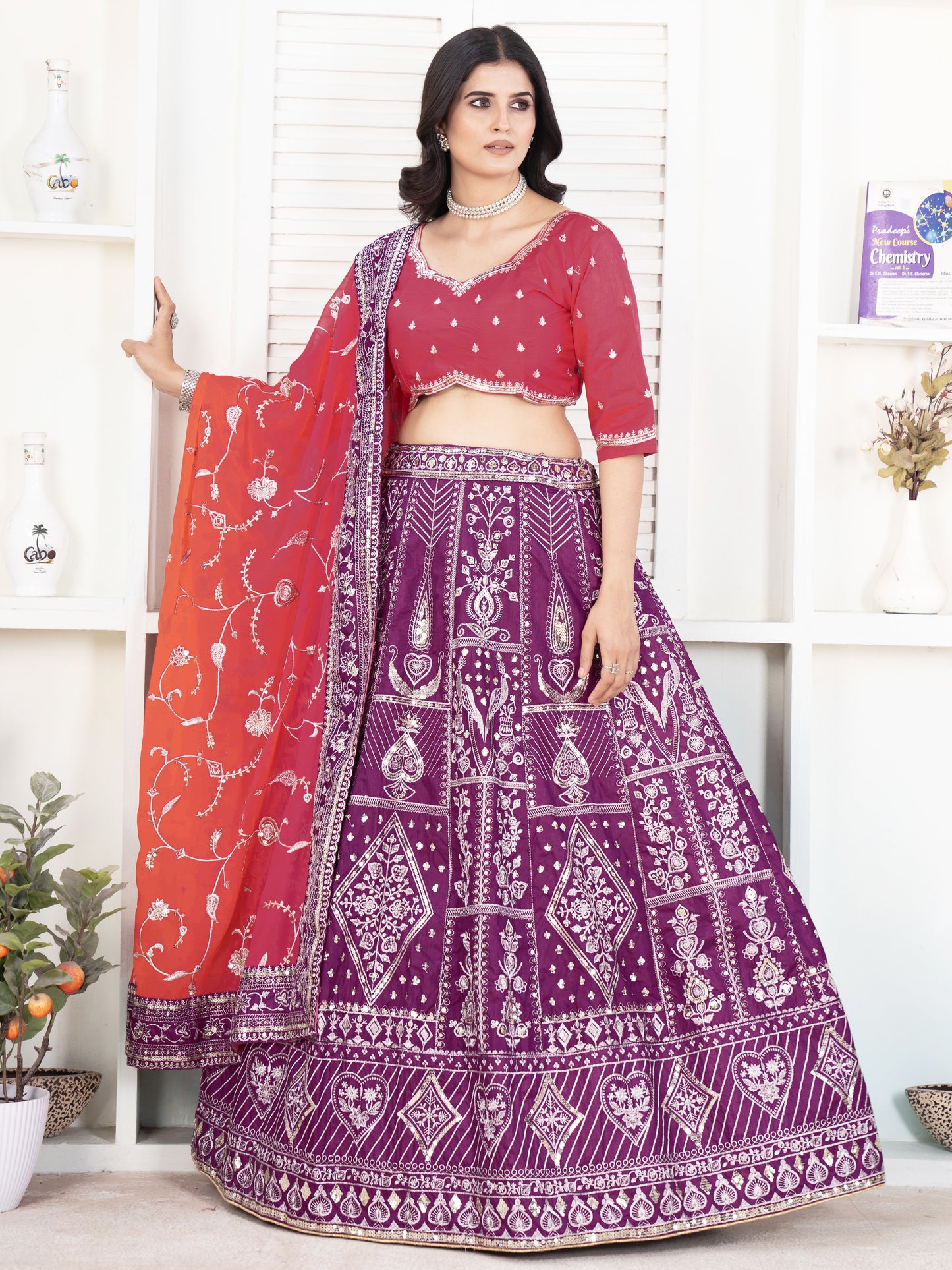 Alluring Purple Embroidered Reception Wear Lehenga Choli