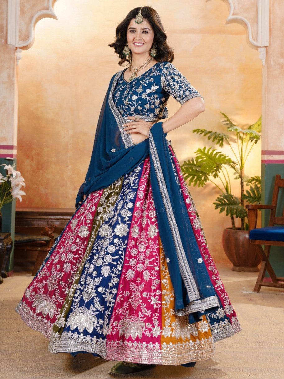 Enchanting Multicolor Thread Embroidery Georgette Lehenga Choli
