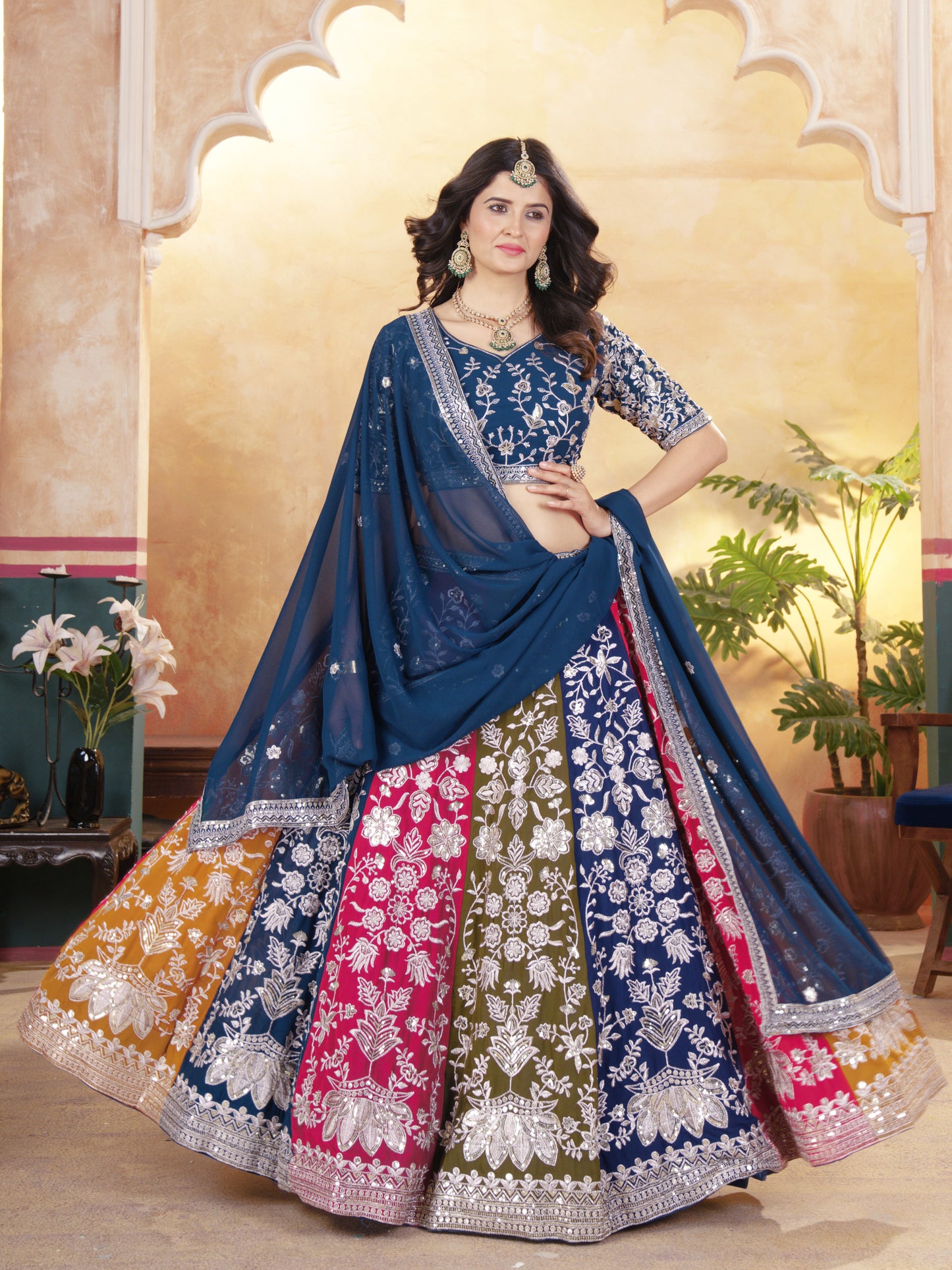Enchanting Multicolor Thread Embroidery Georgette Lehenga Choli