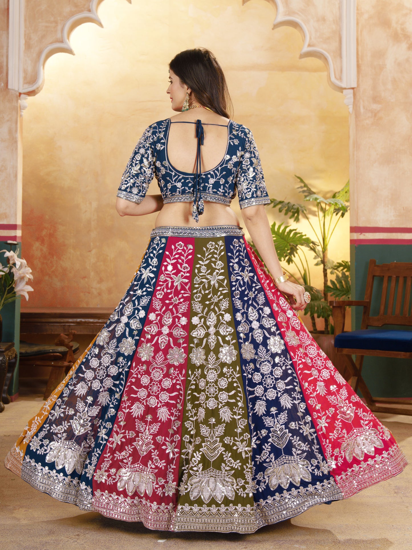 Enchanting Multicolor Thread Embroidery Georgette Lehenga Choli