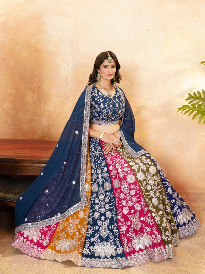 Enchanting Multicolor Thread Embroidery Georgette Lehenga Choli