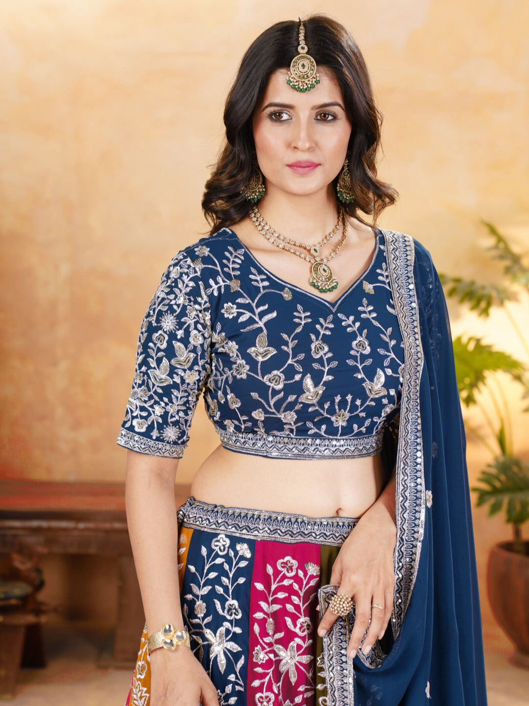 Enchanting Multicolor Thread Embroidery Georgette Lehenga Choli