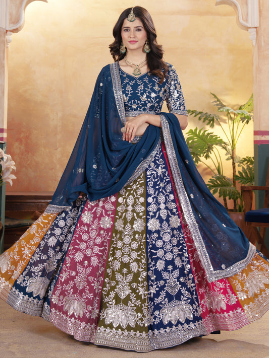 Enchanting Multicolor Thread Embroidery Georgette Lehenga Choli