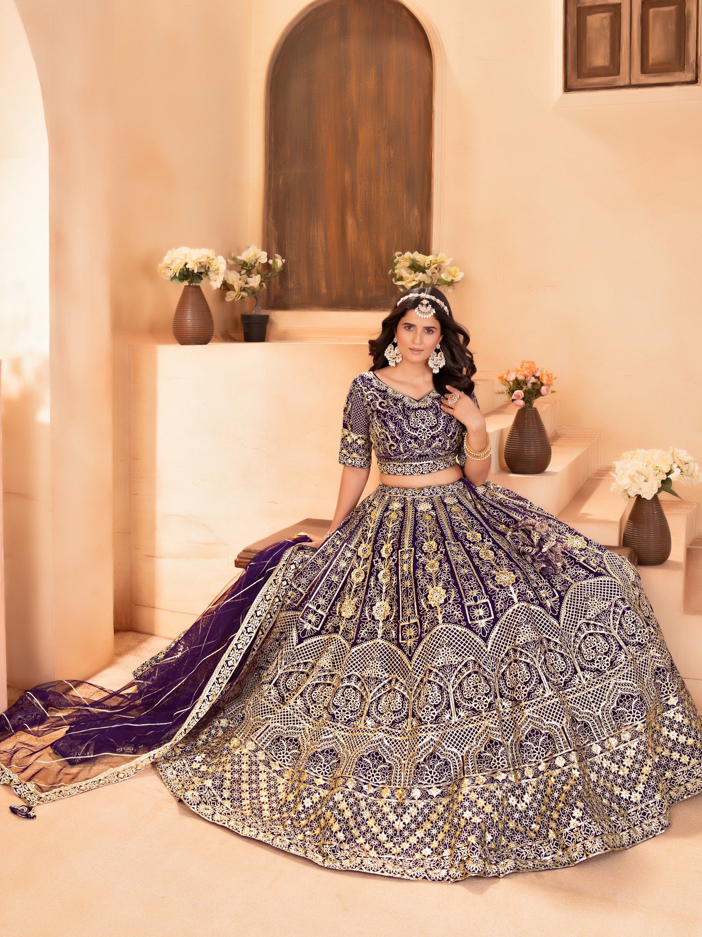 Awesome Purple Heavy Embroidered Wedding Lehenga Choli
