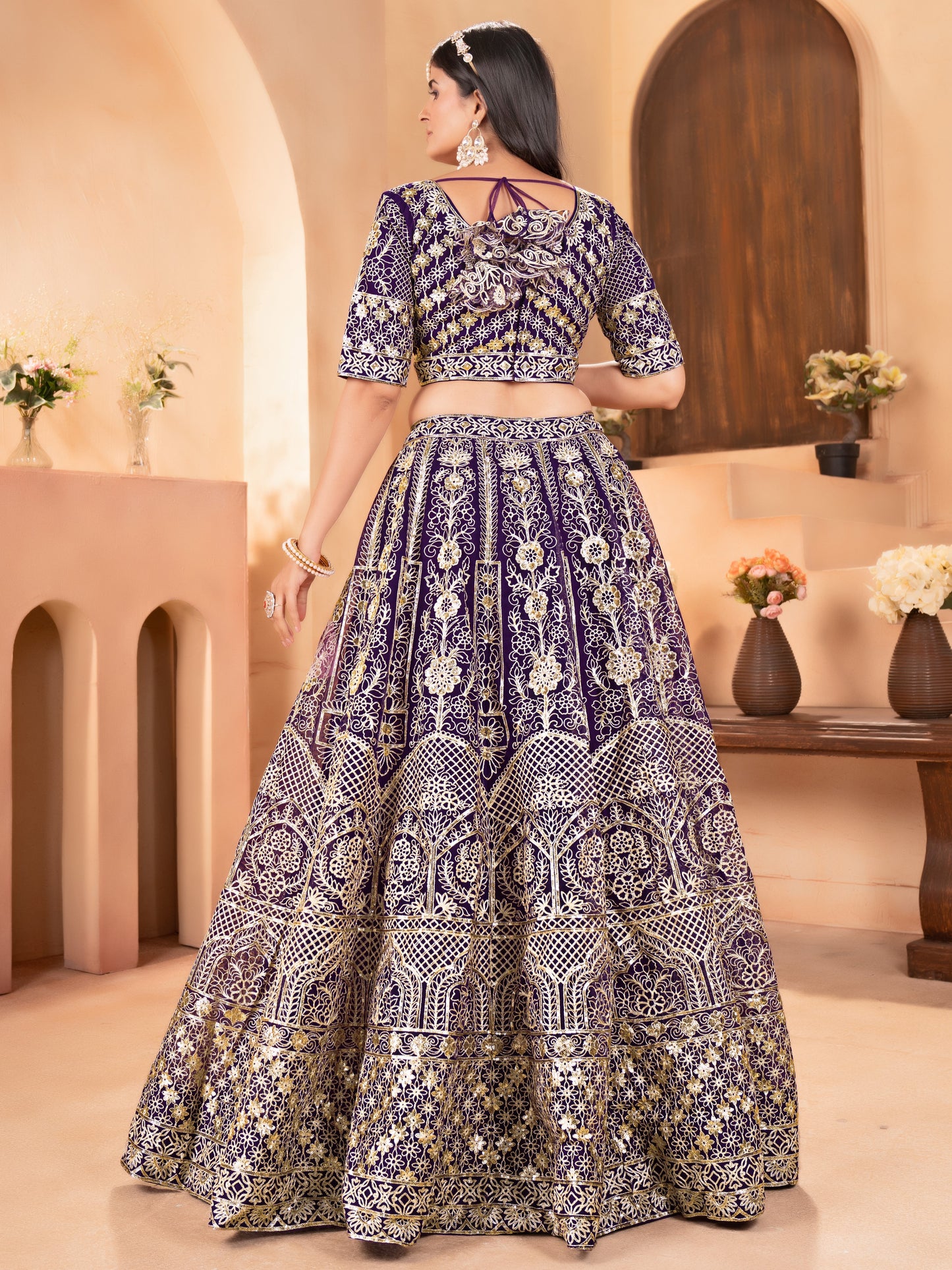 Awesome Purple Heavy Embroidered Wedding Lehenga Choli