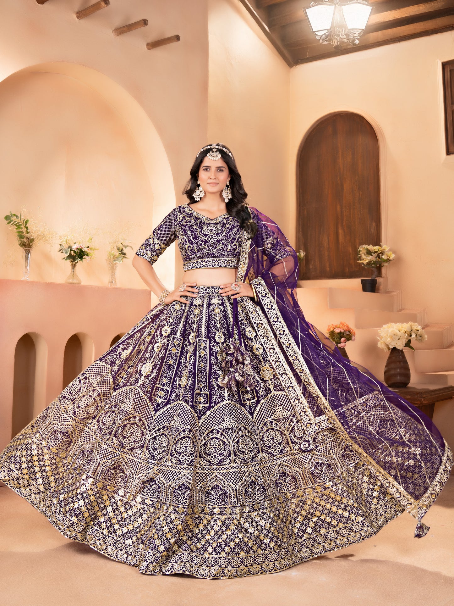 Awesome Purple Heavy Embroidered Wedding Lehenga Choli
