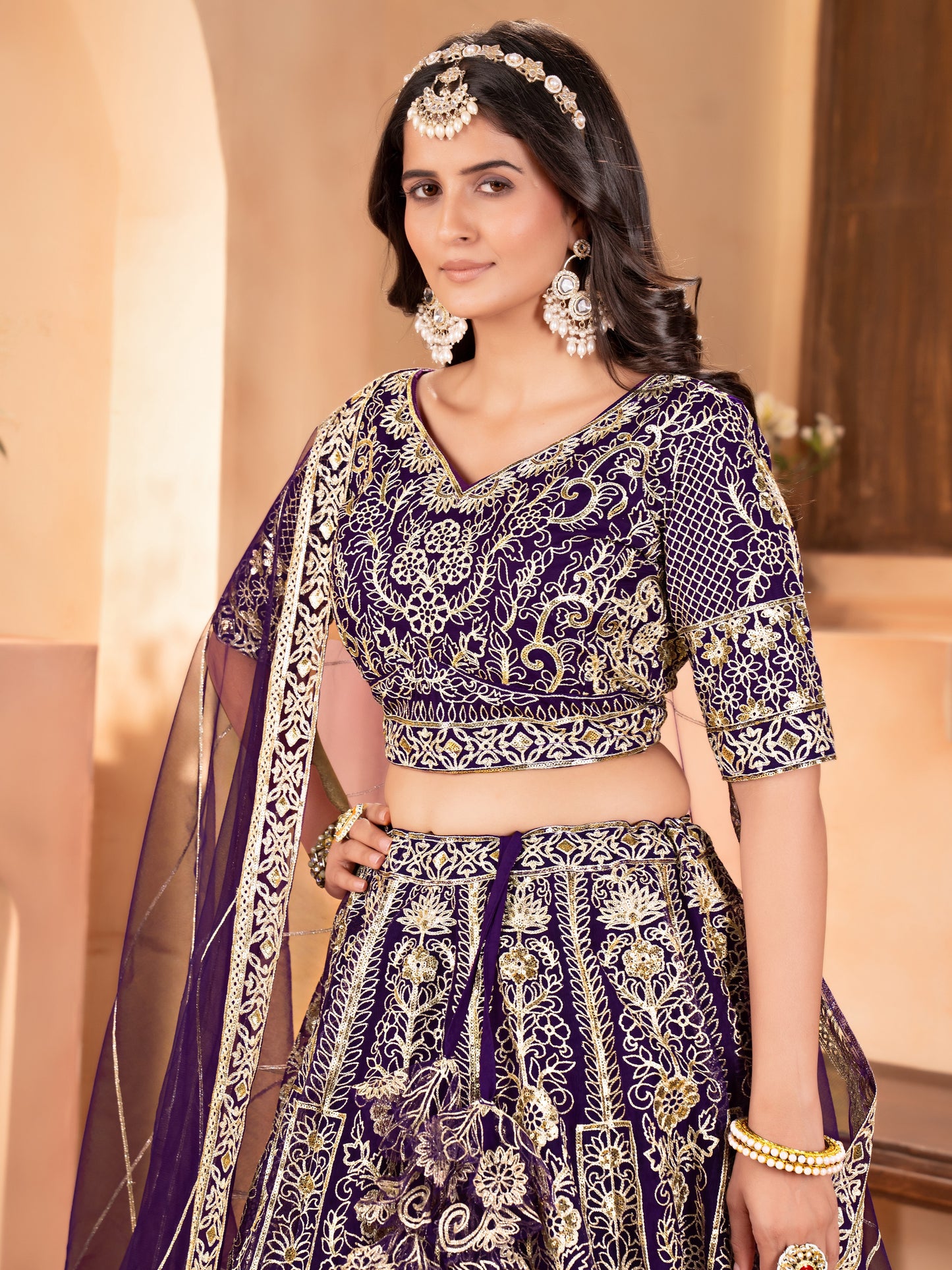 Awesome Purple Heavy Embroidered Wedding Lehenga Choli