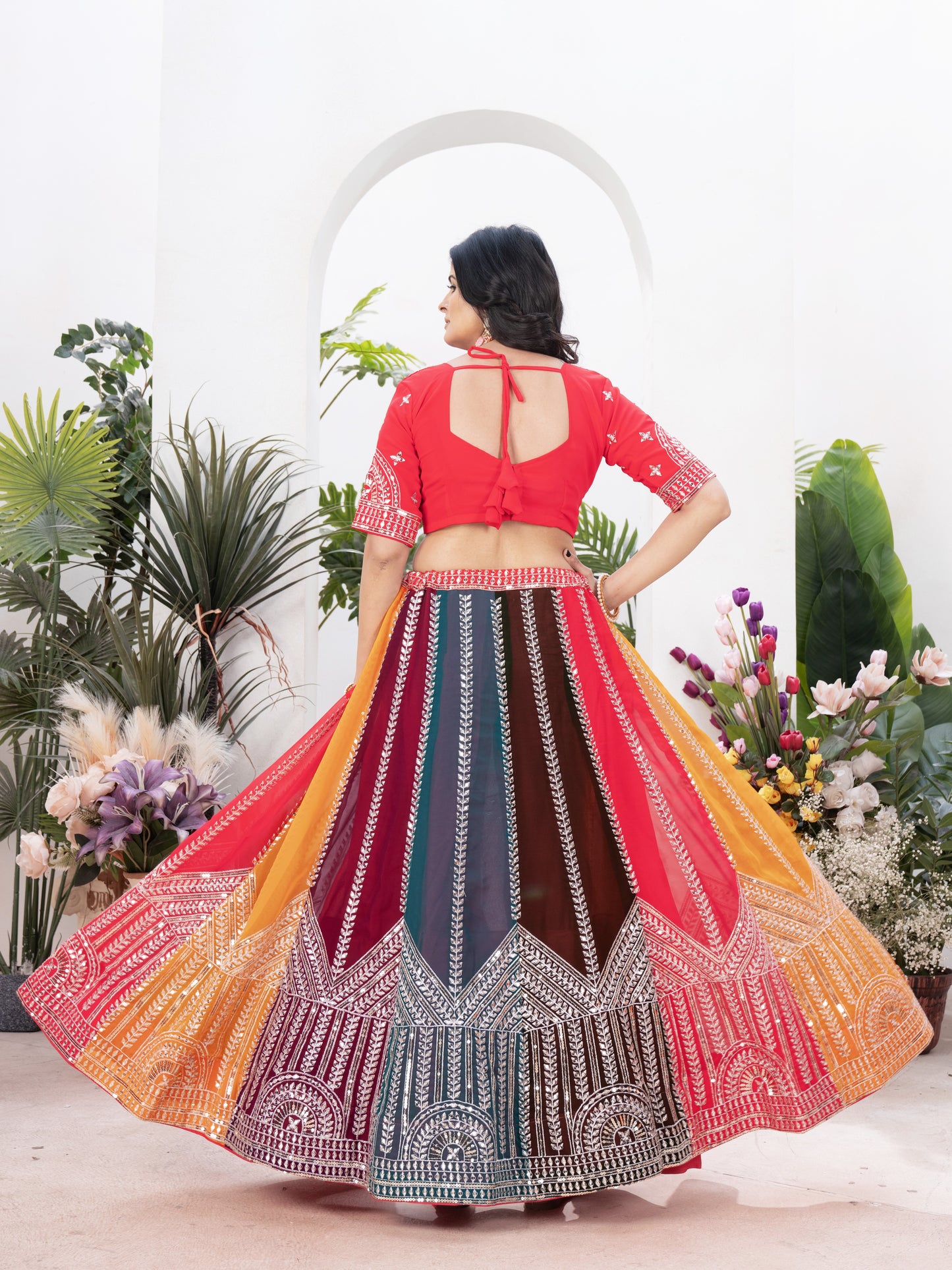 Attractive Multicolor Embroidered Georgette Lehenga Choli