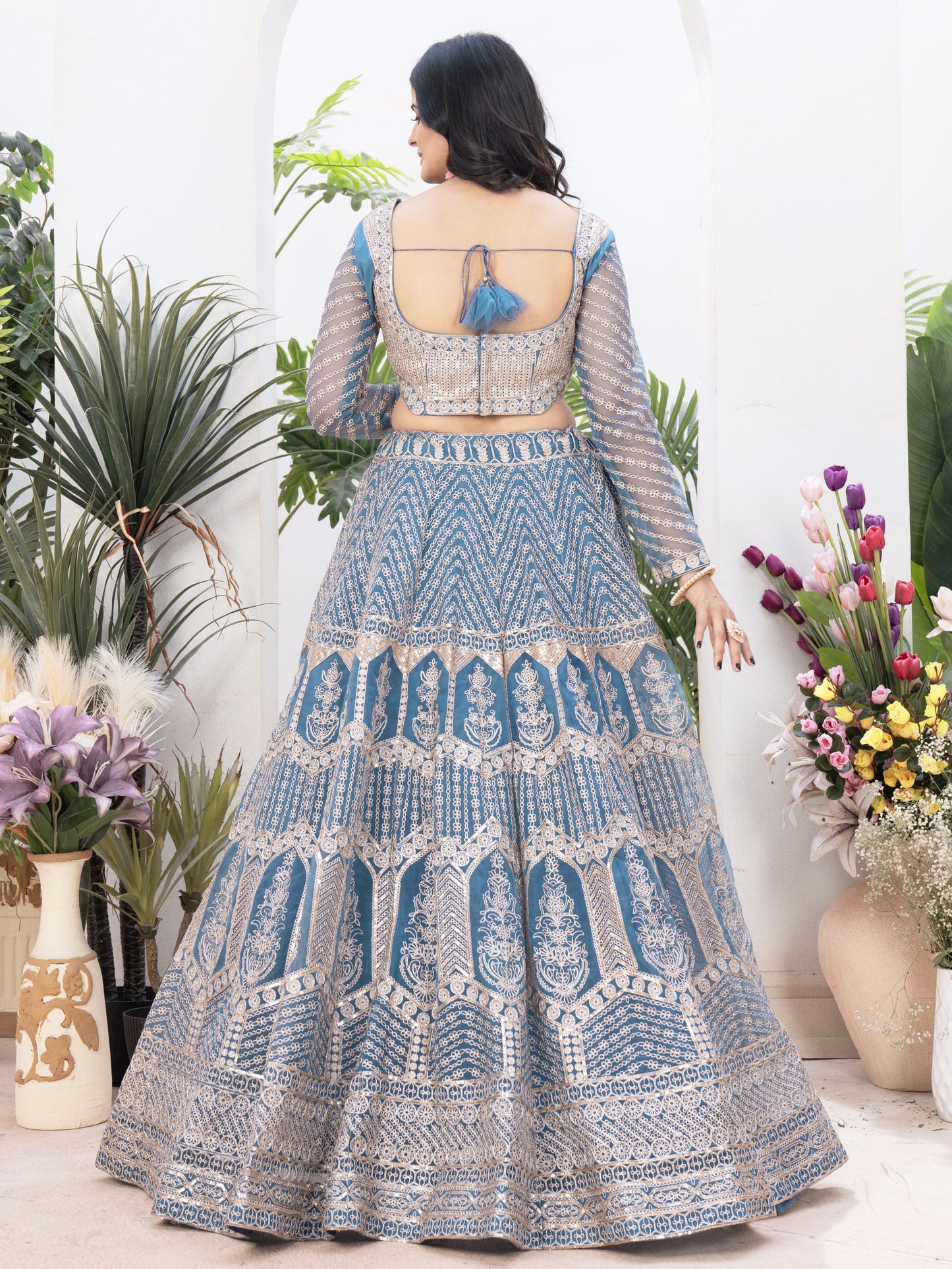 Wonderful Blue Embroidered Net Designer Lehenga Choli