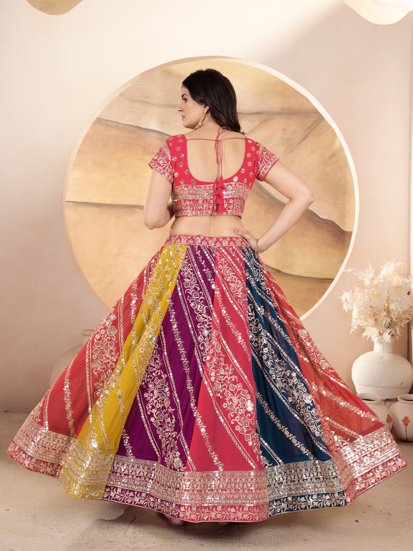 Pretty Multicolor Embroidered Georgette Designer Lehenga Choli