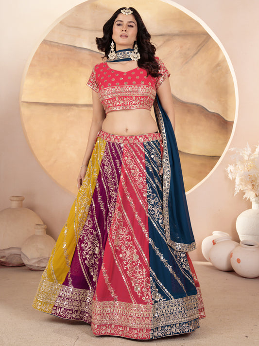 Pretty Multicolor Embroidered Georgette Designer Lehenga Choli
