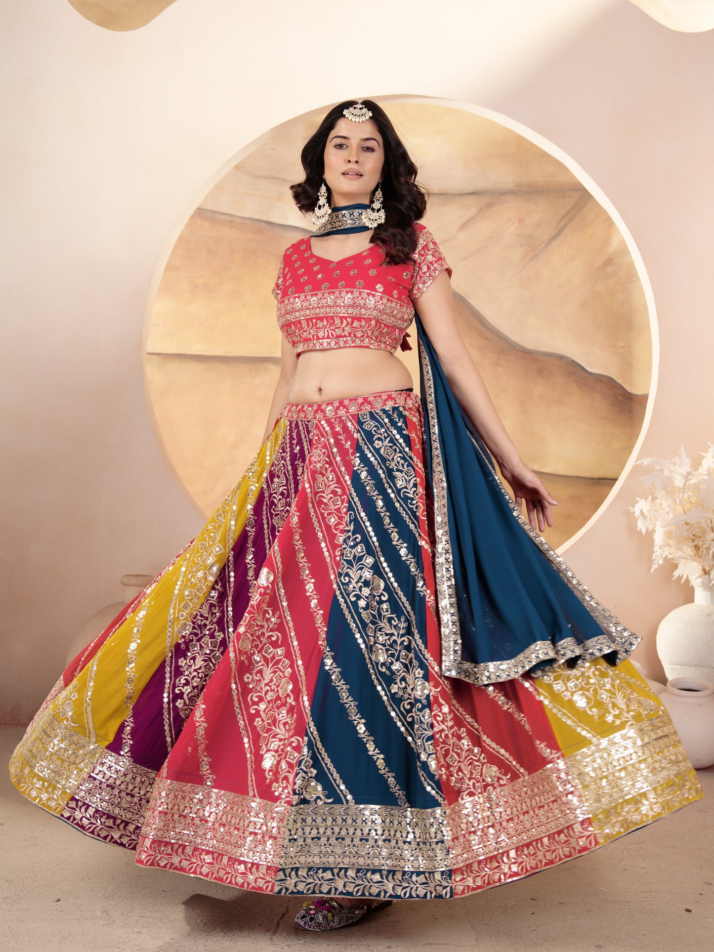 Pretty Multicolor Embroidered Georgette Designer Lehenga Choli