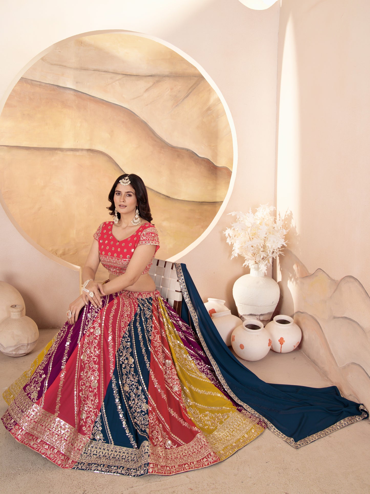 Pretty Multicolor Embroidered Georgette Designer Lehenga Choli