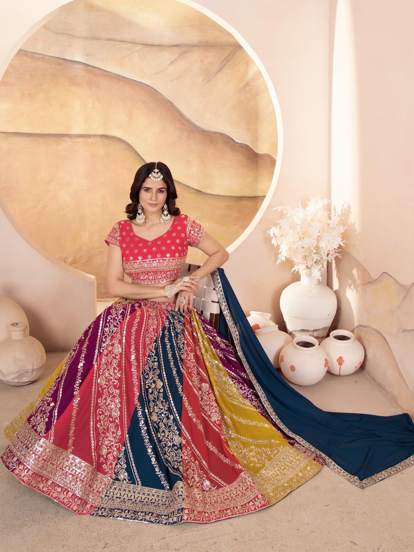 Pretty Multicolor Embroidered Georgette Designer Lehenga Choli