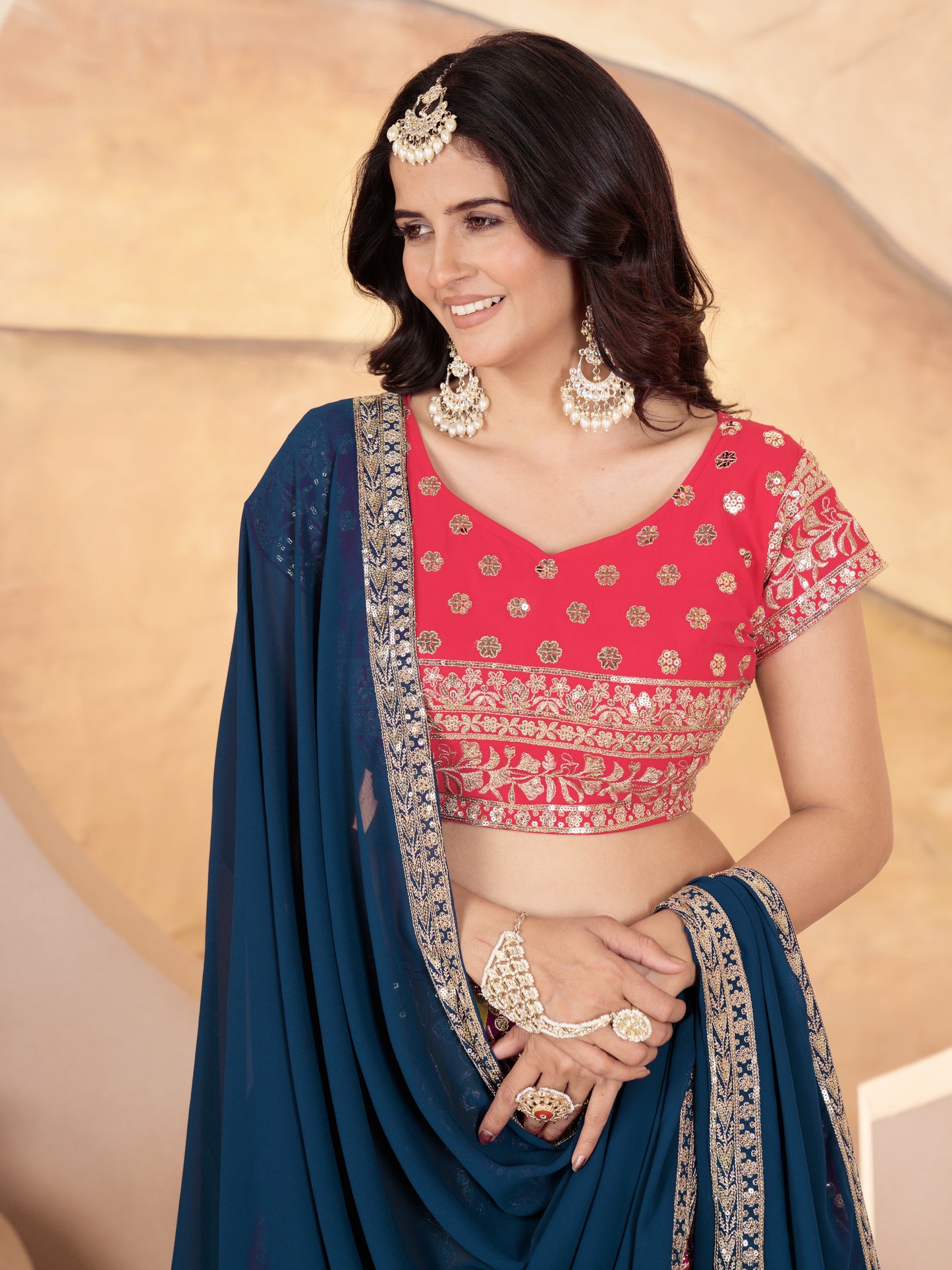 Pretty Multicolor Embroidered Georgette Designer Lehenga Choli