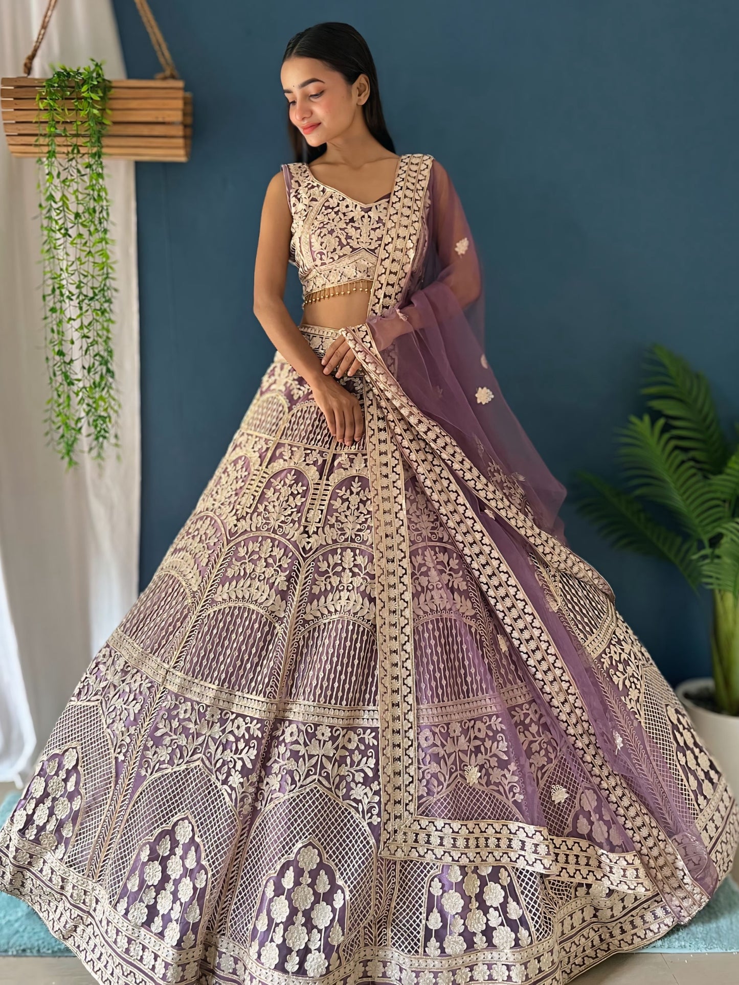Astonishing Lavender Heavy Embroidered Net Bridesmaid Lehenga Choli