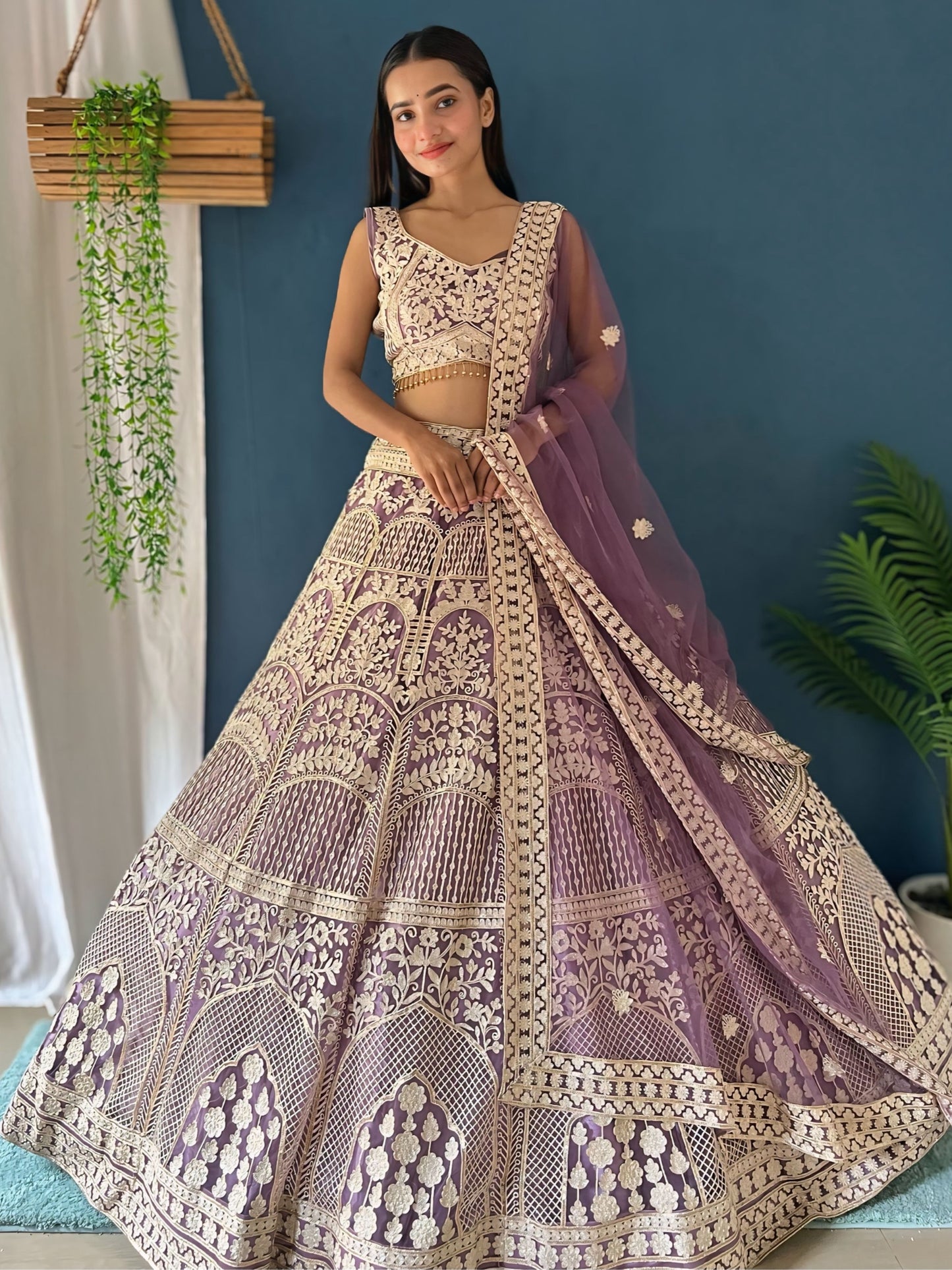 Astonishing Lavender Heavy Embroidered Net Bridesmaid Lehenga Choli