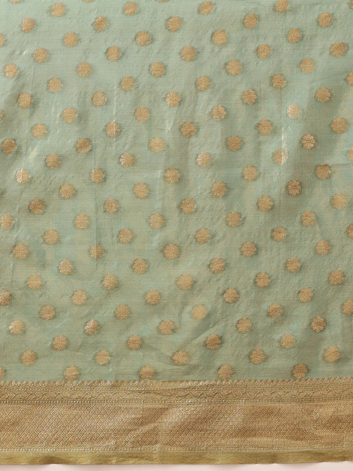 Pretty Turquoise Zari Weaving Tissue Silk Engagement Wear Saree