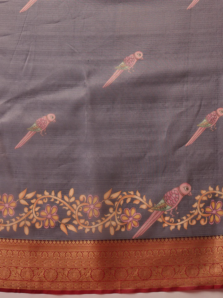 Awesome Dark Grey Zari Weaving Tissue Silk Bridesmaid Saree