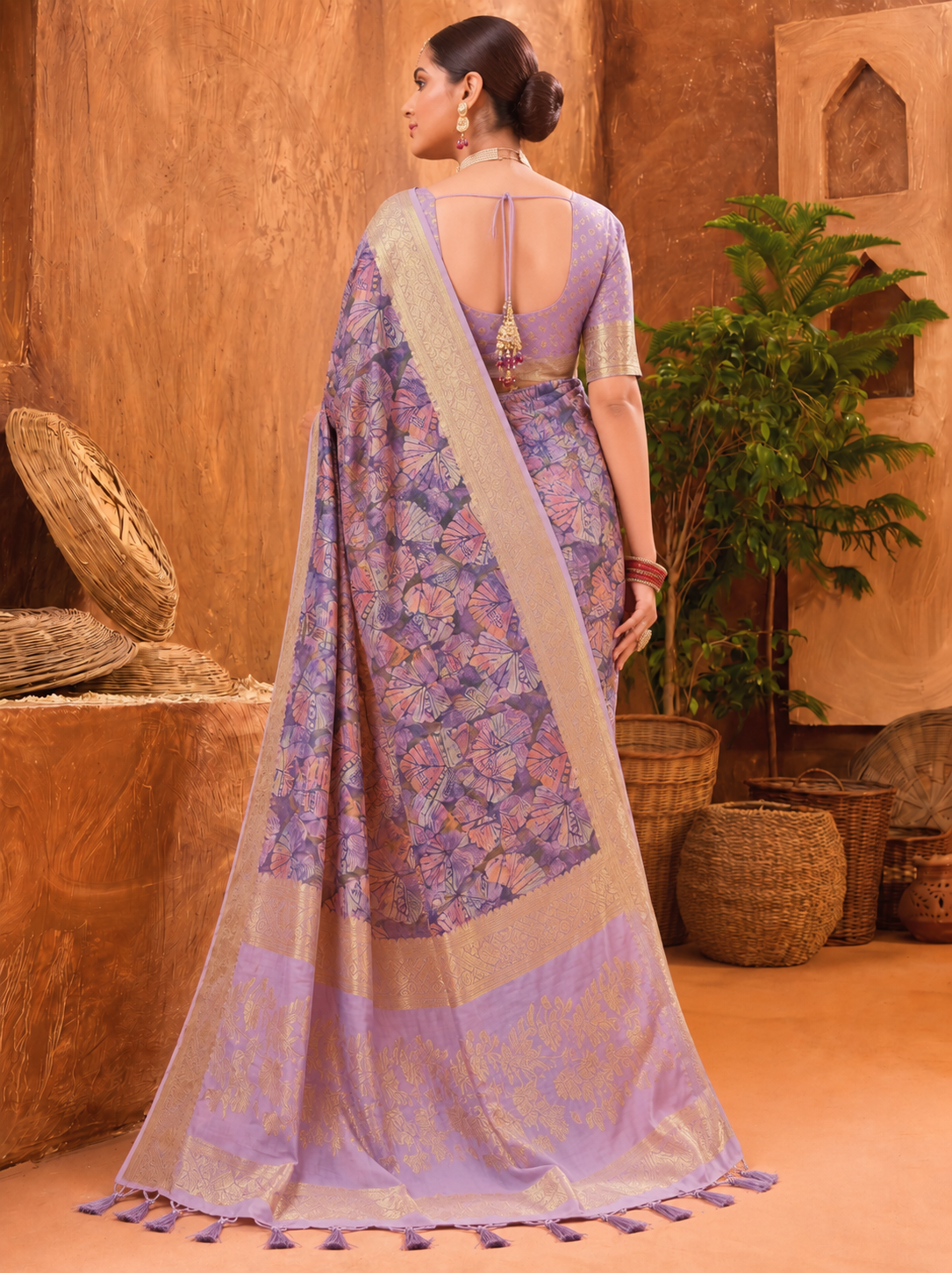 Astonishing Purple Digital Printed Cotton Designer Saree
