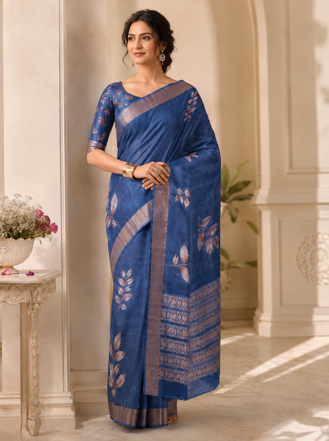 Marvelous Blue Digital Printed Silk Festival Wear Saree