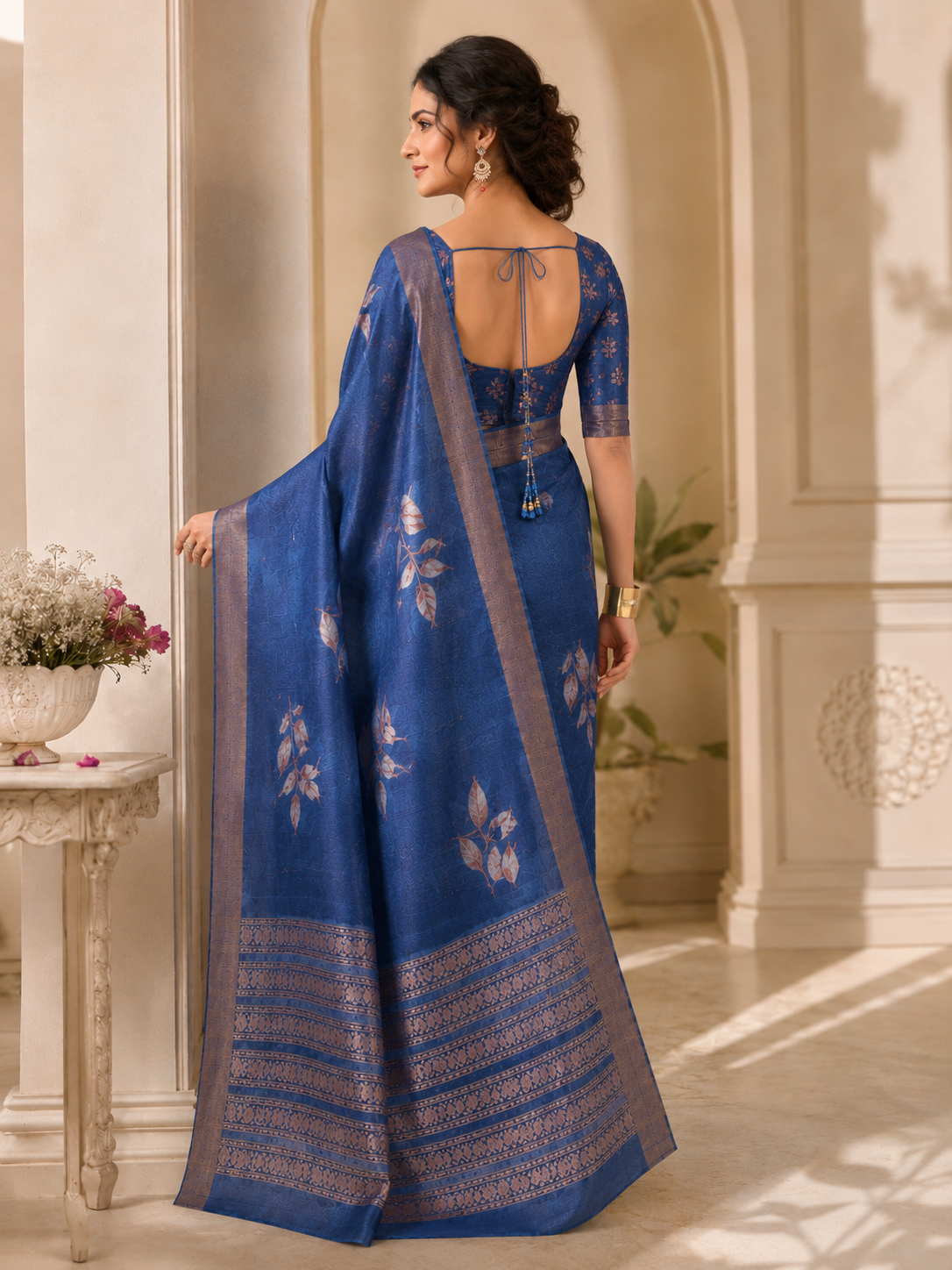 Marvelous Blue Digital Printed Silk Festival Wear Saree
