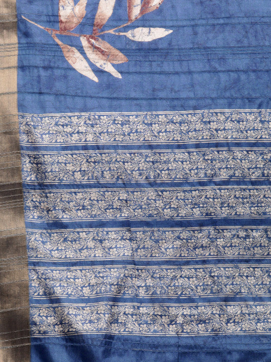 Marvelous Blue Digital Printed Silk Festival Wear Saree