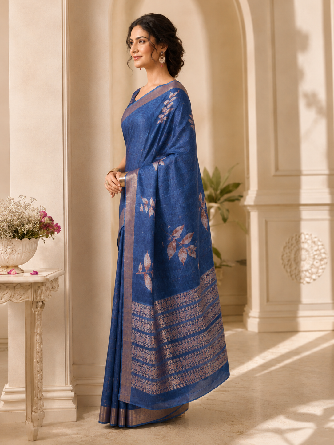 Marvelous Blue Digital Printed Silk Festival Wear Saree