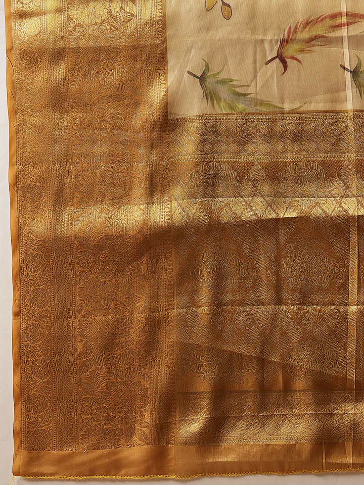 Wonderful Yellow Zari Weaving Tissue Silk Wedding Saree