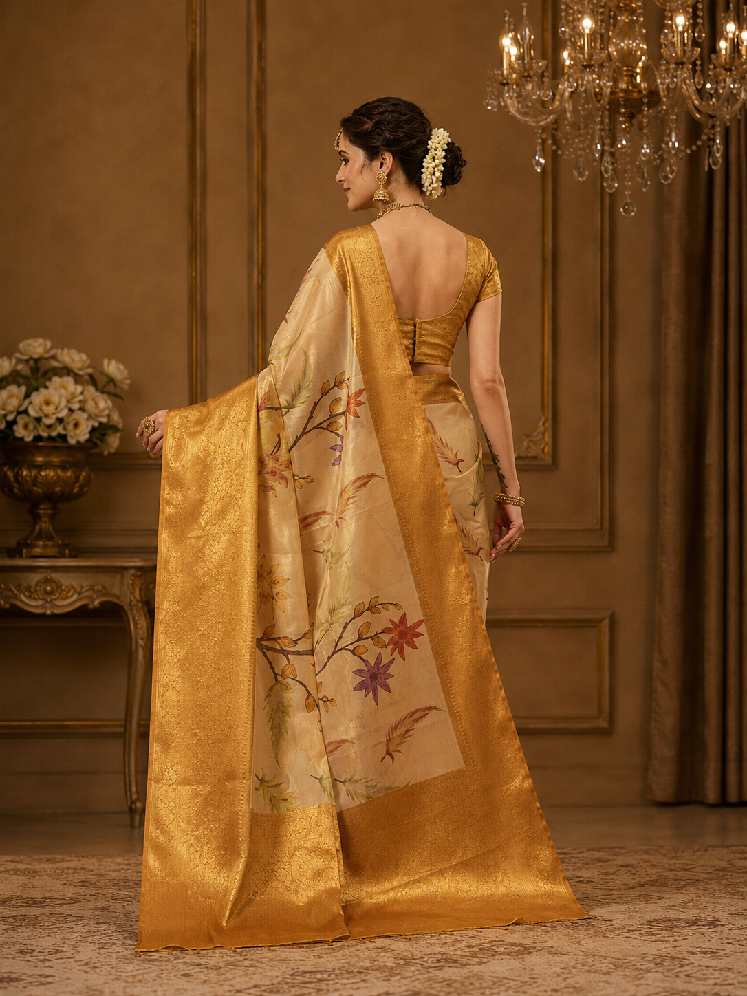 Wonderful Yellow Zari Weaving Tissue Silk Wedding Saree