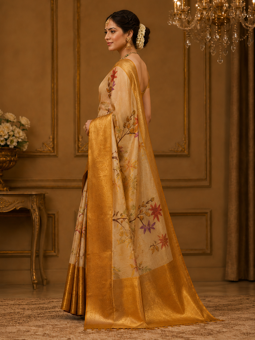 Wonderful Yellow Zari Weaving Tissue Silk Wedding Saree