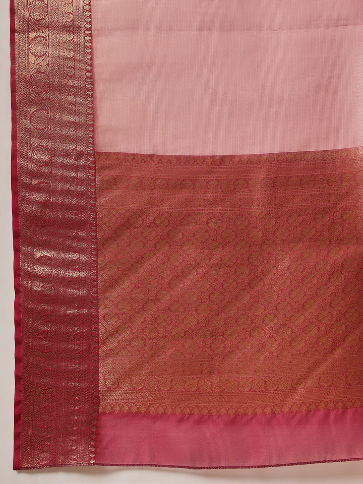Gorgeous Pink Zari Weaving Tissue Silk Reception Saree