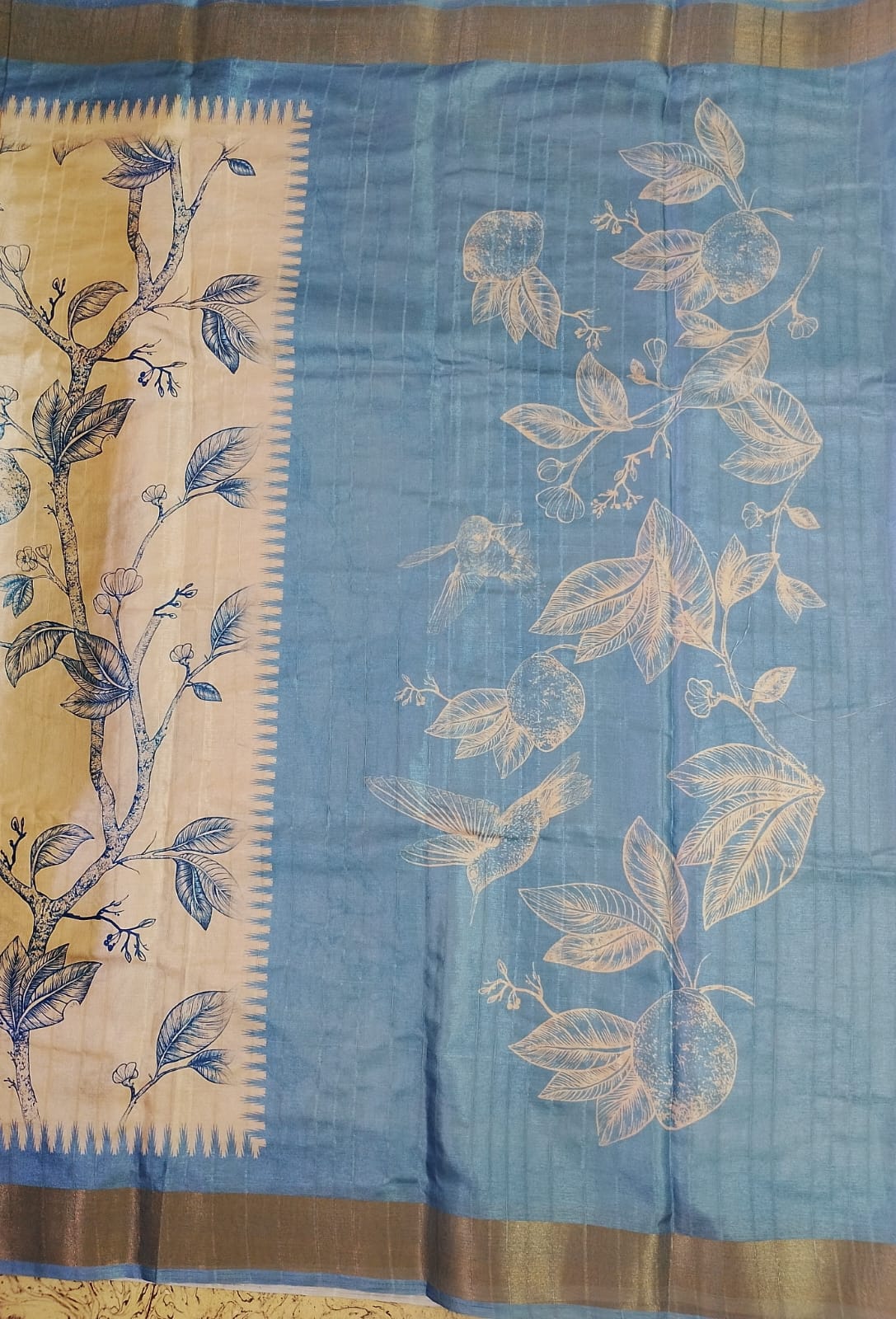 Gorgeous White & Blue Digital Printed Silk Festival Saree