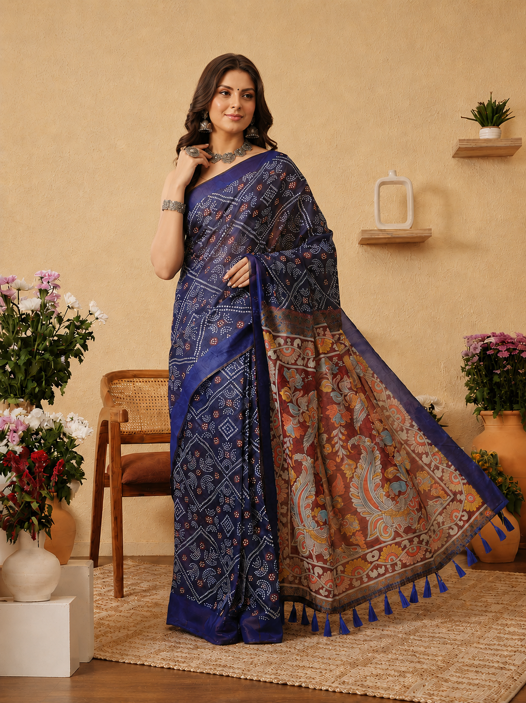 Bewitching Blue Bandhani Printed Cotton Navratri Wear Saree