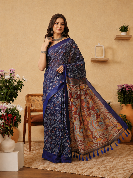 Bewitching Blue Bandhani Printed Cotton Navratri Wear Saree