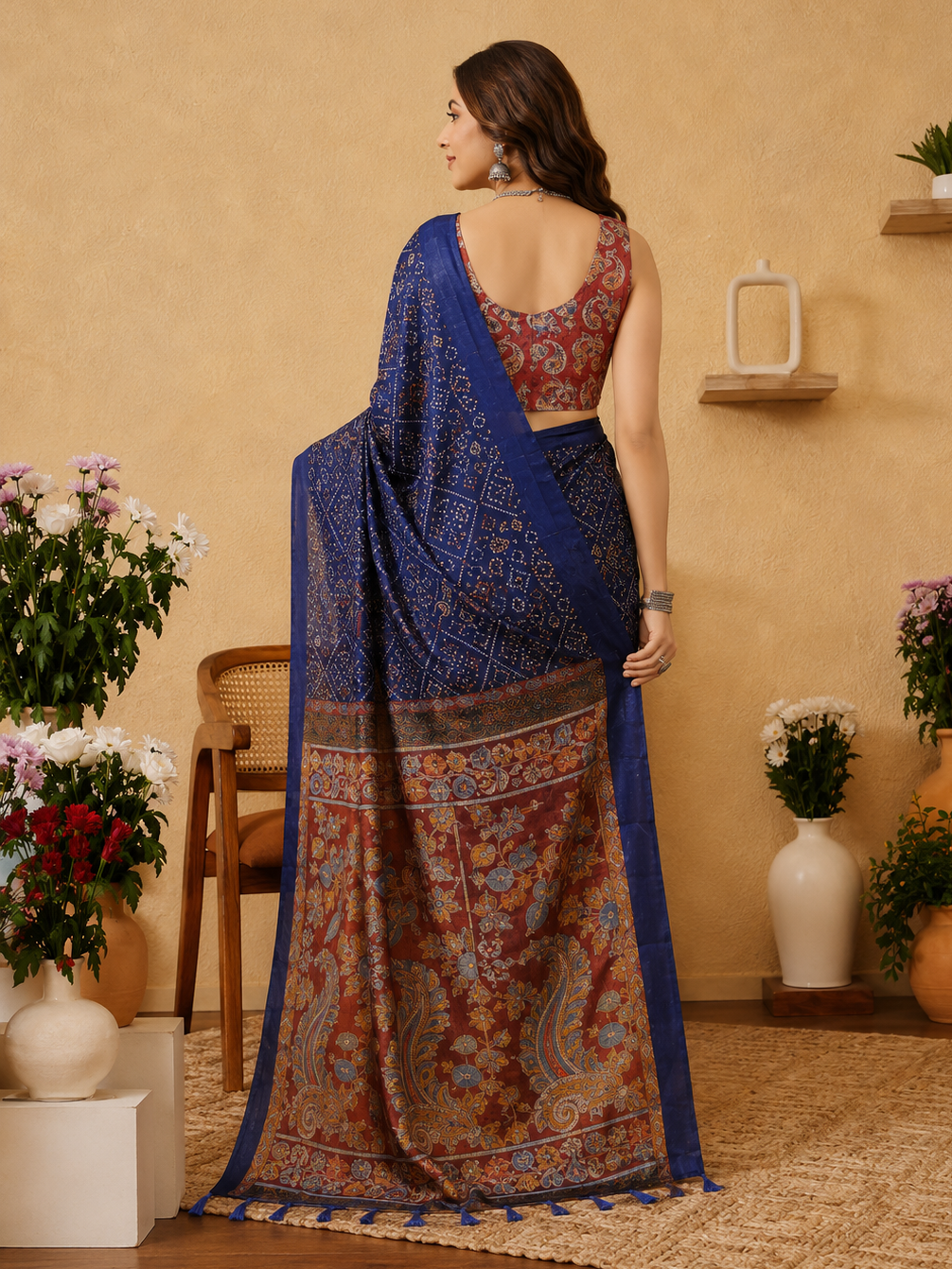 Bewitching Blue Bandhani Printed Cotton Navratri Wear Saree