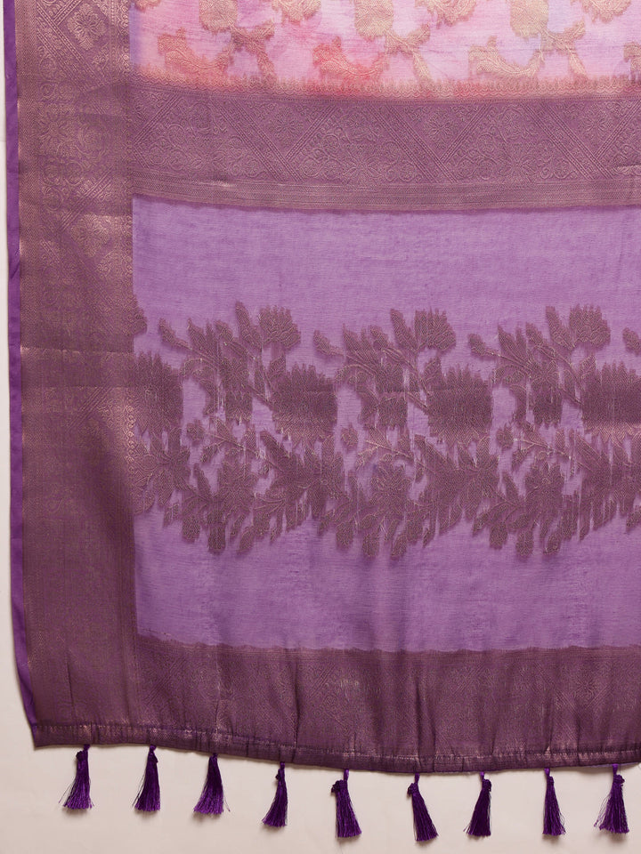 Lavishing Purple Floral Printed Cotton Engagement Wear Saree