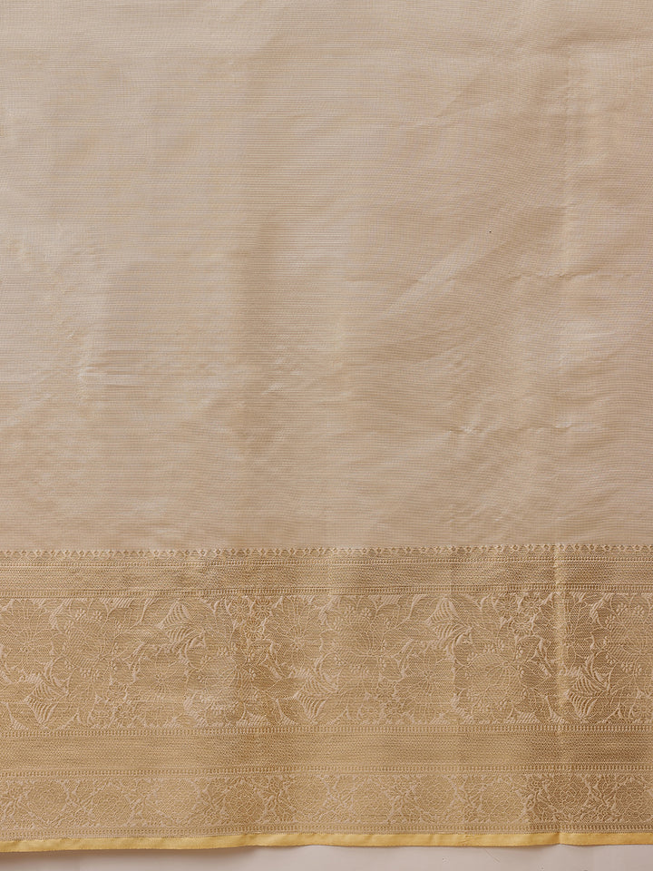 Attractive Beige Zari Weaving Tissue Silk Bollywood Saree